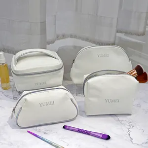 luxury white soft pu leather travel makeup brush bag for set