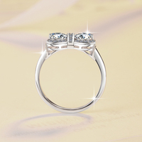 Bague de fiançailles romantique pour femme en argent sterling S925 avec deux pierres en forme de nœud papillon, moissanite taille cœur 0,5 ct*2 VVs1