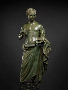Statua Classica Greca Maschile in Bronzo Verdigris Fatta a Mano a Grandezza Naturale per Esposizioni in Gallerie e Mostre d'Arte Pubblica - Product Image 5