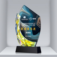 Trophées et récompenses en verre acrylique personnalisés, gravés au laser 3D, effet diamant, colorés et brillants, avec base noire