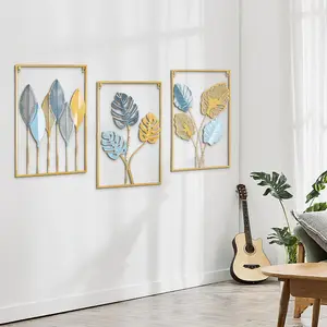 Modern luxury Decorative Metal Wrought Iron Leaf Wall Decoration For Home
