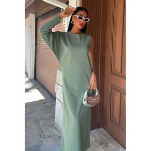 Vestido Largo de Una Manga Aethra, Cuello Redondo, Tejido Holgado y Transpirable, Vestido Casual Diario con Cintura Natural - Product Image 6