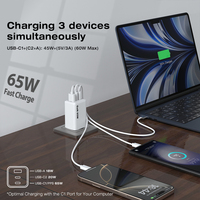 Chargeur mural rapide OEM/ODM USB Type-C GaN 65W 2C1A PD 65W*2 + QC 30W pour téléphone portable et ordinateur portable