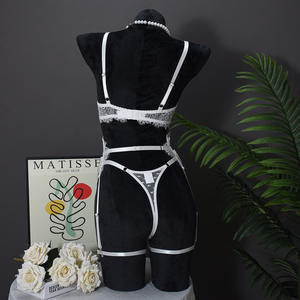 เซ็ตชุดชั้นใน3ชิ้นสำหรับผู้หญิง2025ขนตาปลอมสุดเซ็กซี่ใหม่ประดับมุกผ้าโปร่งเข็มขัดสายรัดถุงเท้ายาว - Product Image 3