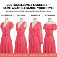 Fabricants de vêtements, services OEM/ODM, services personnalisés, robe décontractée à col en V, manches courtes, taille nouée, volants, style enveloppant