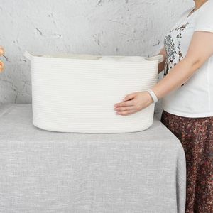 Grands paniers de rangement rectangulaires en corde de coton tissé 22 "* 17" * 12 "panier <span class=keywords><strong>à</strong></span> <span class=keywords><strong>linge</strong></span> en <span class=keywords><strong>osier</strong></span> <span class=keywords><strong>blanc</strong></span> pour le rangement de la pépinière - Product Image 3