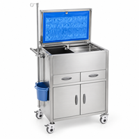 Chariot d'anesthésie en acier inoxydable pour bloc opératoire avec poteau porte-perfusion, tiroirs, armoire, plateau latéral et poubelle pour usage chirurgical