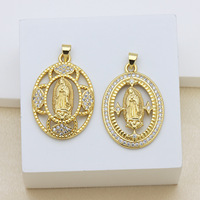 Pendentif de collier en cuivre plaqué or 18 carats avec zircon, effet 3D ajouré ovale, vente en gros