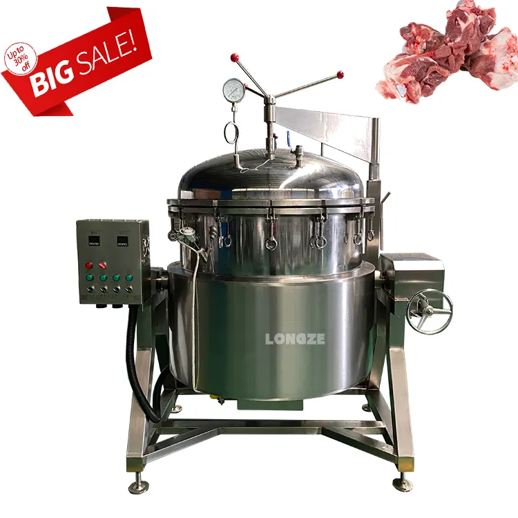 Panela industrial de alta pressão grande automática para carne bovina, sopa de osso e aquecimento a gás