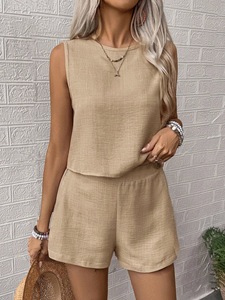 Conjunto de Chaleco y Pantalones Cortos sin Mangas de Poliéster, Talla Europea, Color Sólido, Formal, 2 Piezas, para Mujer, por Encima de la Rodilla, Transpirable, Ecológico, para Verano - Product Image 6