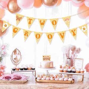 Nuovo fiore arcobaleno farfalla triangolo carta Banner due Groovy 2 ° compleanno decorazione forniture - Product Image 6