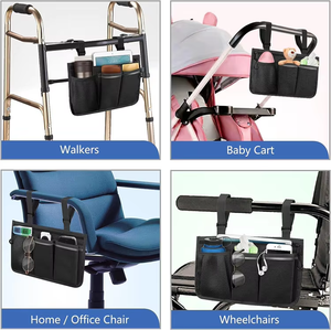 Sac de rangement latéral pour fauteuil roulant OEM Pochette d'organisation d'accessoires d'accoudoir de fauteuil roulant avec bandes réfléchissantes - Product Image 3