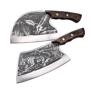 Handle Handmade Kitchen Gyuto Axe Looking Knife Coltello Da Macellaio Heavy Meat Butcher Knife with Leather Bag Cleaver