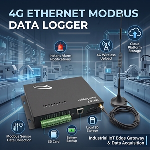 4G Ethernet Modbus <b>Data</b> <b>Logger</b> Industrial IoT Edge Gateway <b>Temperature</b> <b>Data</b> Acquisition with SD Card Storage and Battery Backup - Product Image 1
