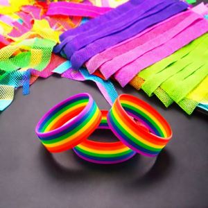 Cheap <b>Rainbow</b> Color High Quality Silicone <b>Bracelet</b>, Segmented Colored Personalized Theme Party <b>Bracelet</b> - Product Image 3