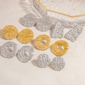 Stainless Steel <b>Stud</b> Earrings 18K Gold Plated <b>Titanium</b> Steel Geometric Texture Design For Women Fashion Jewelry - Product Image 1