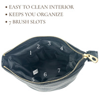 Pochette à pinceaux de maquillage en cuir PU convertible avec logo personnalisé, support vertical pour pinceaux, organiseur de cosmétiques de voyage avec rangement rétractable