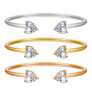 Bracciali Personalizzabili in Acciaio Inossidabile Placcato Oro 18K con Zirconi Bianchi, Forme a Cuore, Quadrate e a Goccia d'Acqua, Unisex - Product Image 3