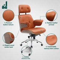 Chaise de bureau moderne en cuir confortable avec dossier en bois et rembourrage pour réception, conférence et espace de travail