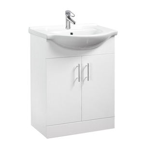 Meuble-lavabo autoportant blanc moderne avec vasque <span class=keywords><strong>en</strong></span> céramique incurvée intégrée, armoire de rangement à double porte pour petite salle de bain - Product Image 6