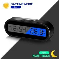 Jam elektronik Mini mobil termometer, aksesoris Styling mobil tampilan Digital hitam bercahaya jam dasbor otomatis 2 IN 1