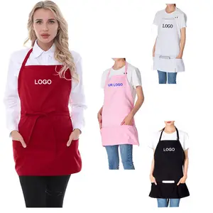Celemek poliester pelayan Logo kustom promosi merah muda hitam putih kuku tukang cukur kecantikan memasak celemek merah untuk wanita