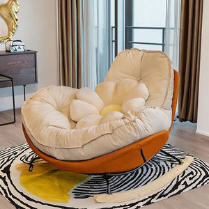 เก้าอี้พักผ่อนเดี่ยวทันสมัย สไตล์หรูหราเบาๆ สำหรับห้องนั่งเล่น ระเบียง เฟอร์นิเจอร์ผ้าและไม้ เก้าอี้โยกเพนกวิน โซฟาพักผ่อน - Product Image 6