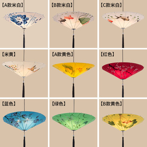 Chinese Style Fabric Bamboo Umbrella Pendant <b>Lamp</b> Led Light Round Single Head For Home Hall Restaurant Club Exhibition Corridor - Product Image 4