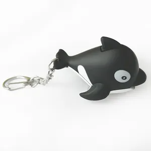 Black And White Cartoon Whale LED Sound Emitting Flashlight Keychain Customization Cob Led Keychain