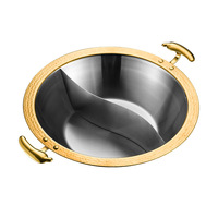 Marmite à fondue commerciale en acier inoxydable 304 doré, à double compartiment, pour cuisinière à induction et cuisinière à gaz (double usage)