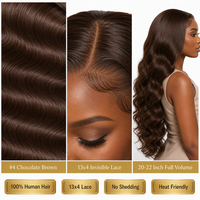 # Perruque Lace Front Marron Chocolat 4 Tons, Cheveux Humains Vierges Brésiliens, 20-22 Pouces, HD Transparente, Sans Colle, Pré-attachée (French/Lace)