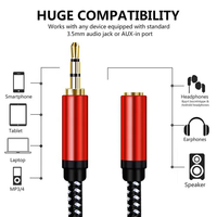 Mehrere Längen 0,5M-30M 3,5MM Koaxial-Verlängerungskabel mit Vergoldeten PVC-Steckern, Rotes Stereo-Audio-Aux-Kabel für Mobiltelefone und Kopfhörer