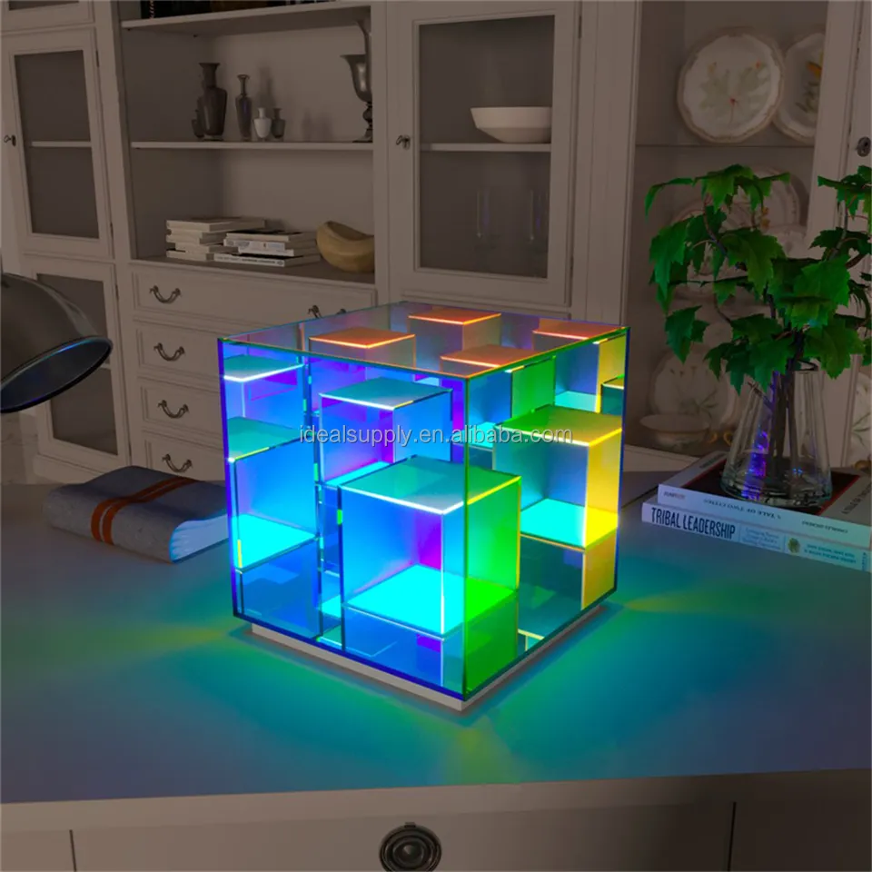 Nordic Design ไฟ Led หลายสีกล่องบรรยากาศออกแบบตกแต่งห้องนอนสำหรับตกแต่งบ้าน Magic Cube ตารางโคมไฟ