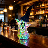 Lampu Hantu Halloween Prismatic Iridescent dengan Topi Penyihir 60 LED 8 Mode USB Dekorasi Meja Pesta Grosir Hadiah Acara Halloween