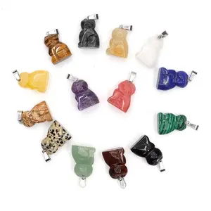 Charms Chakra tallado lindo gato divertido Animal cristal Natural cuarzo piedra gato colgantes para joyería hacer gato divertido