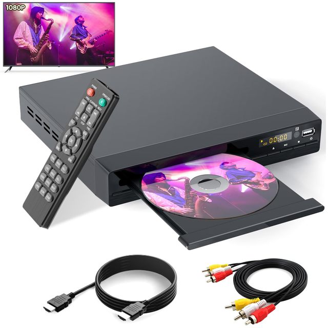 2025 DVD Players for Smart TV 1080P Upscaling, USB Input, H-D-M-I/RCA Output Cable Built-in PAL/NTSC, CD Players for Home