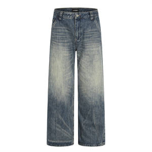 Jeans en denim <span class=keywords><strong>blanc</strong></span> vintage de taille moyenne pour hommes, coupe ample, pantalon de papa, fabriqué à la main, délavé, vieilli, coupe droite, jeans pour hommes - Product Image 1