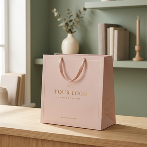 Sac de shopping de luxe en carton ivoire avec lamination mate, design à soufflets latéraux et poignée en ruban, fabriqué au Vietnam - Product Image 1
