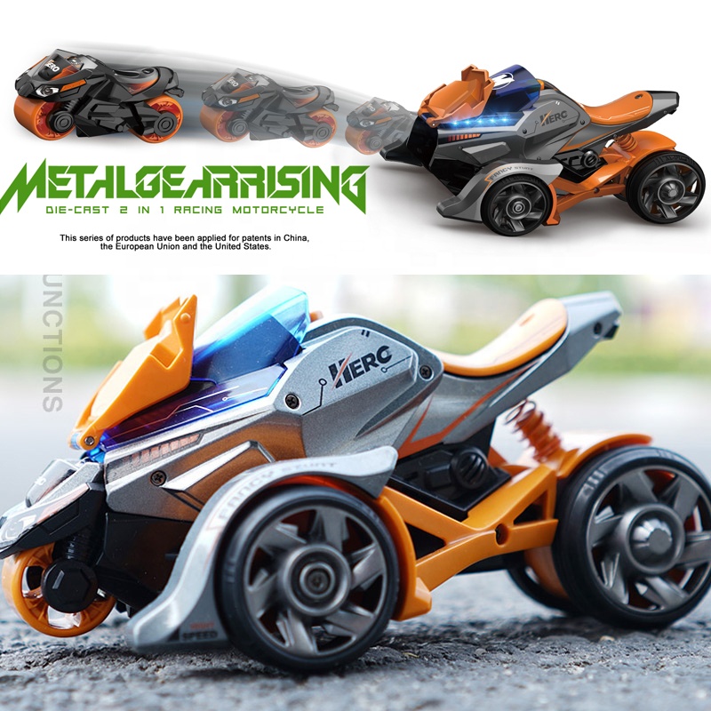 プルバック車おもちゃ プルバック車両 オートバイランチャーおもちゃ ダイキャスト 3イン1 カタパルトレース トリニティチャリオット (レッド) ミニカー アメリカン バイク プルバック おもちゃ ライト サウンド