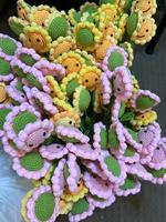 Tricoté à la main sourire tournesol Crochet fleurs tricot fleur cadeau pour les mamans anniversaire enseignants jour saint valentin