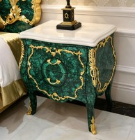 Lit double de style européen de luxe en bois massif baroque français sculpté avec table de toilette en cuir véritable, mobilier de maison