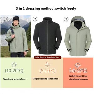 Men's Winter 3-In-1 <b>Warm</b> Hiking Camping <b>Waterproof</b> Detachable Windbreaker Customizable Windproof Unisex <b>Jacket</b> - Product Image 3
