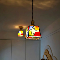 Lampu Gantung Kaca Patri Bentuk Merpati Warna Tembaga E14 LED Mini Barrel Shade AC 85-265V untuk Dapur Kamar Tidur Kafe