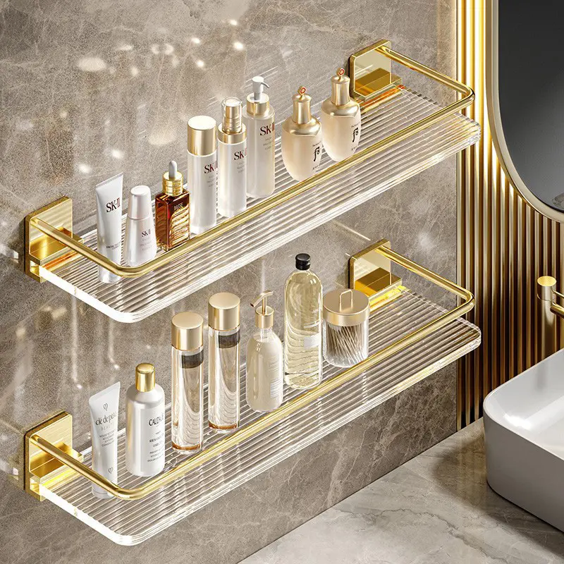 Light Luxury golden Acrylic Shelves Wall Mounted Shower Accessories Set Aluminum With Glass Other Accessories Shelf