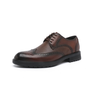 Chaussures en cuir décontractées pour hommes, style business, cuir pleine fleur, semelles épaisses, style britannique, à enfiler - Product Image 1