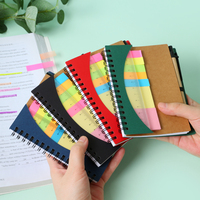 Cuaderno Espiral con Cubierta Kraft, Notas Adhesivas, Regla y Bolígrafo, 60 Hojas, Bloc de Notas Multicolor para Oficina y Material Escolar