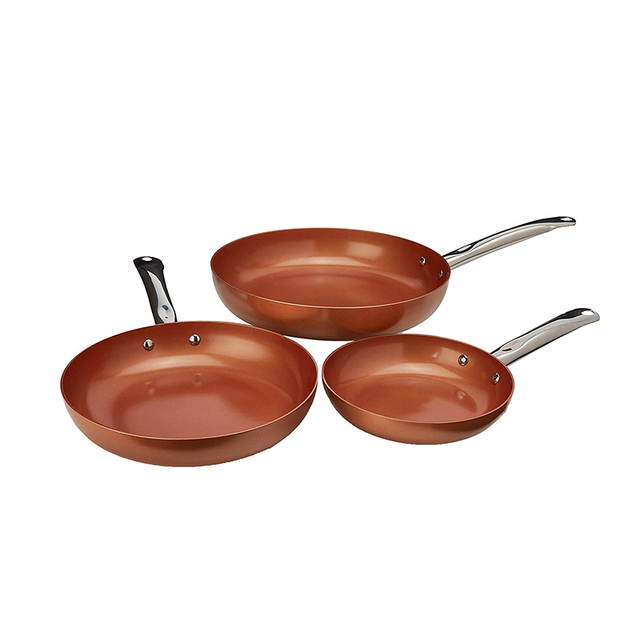 Copper 8/10/12" Nonstick Coating Frying Pan Induction Bottom With Stainless Steel Handle 3 Pcs
