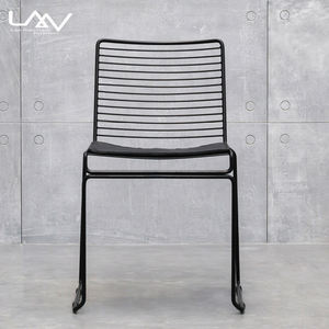 Chaise de salle à manger en fil de métal, chaise en maille avec siège en cuir pu, design moderne, ber toia jardin café restaurant, fer, matériau en acier massif - Product Image 2