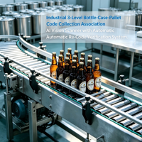 Système de collecte et d'association de codes pour palettes de bouteilles à 3 niveaux, avec scanner de vision IA et vérification automatique des codes