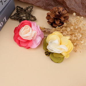 Mixed Color Burnt Edge Camellia Flowers Hair <b>Accessories</b> <b>Wedding</b> Decor Floral Trims For Crowns Wreaths Tiaras - Product Image 3